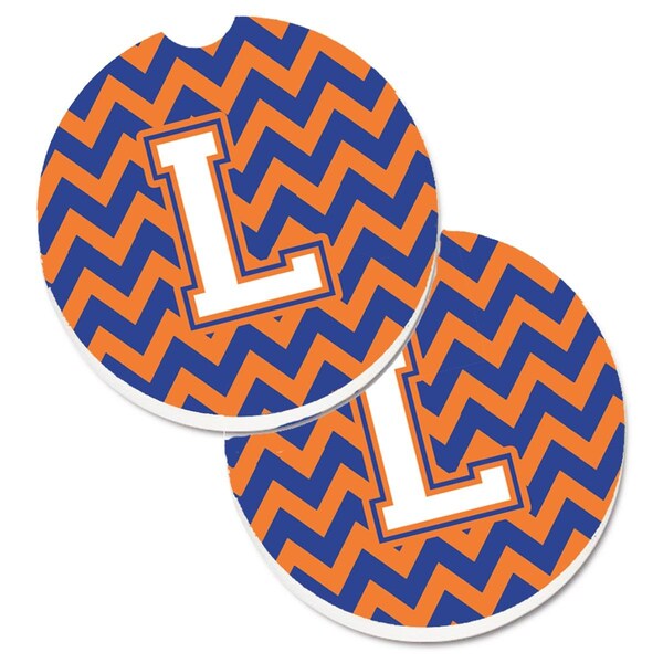 Carolines Treasures Letter L Chevron Blue and Orange No.3 Set of 2 Cup Holder Car Coaster CJ1060-LCARC - main